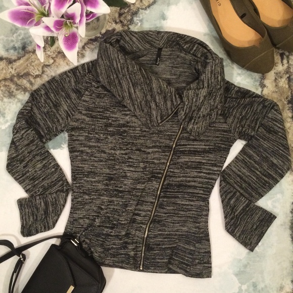 Sweaters - Grey Lightweight Diagonal Zip Cowl neck Sweater, s